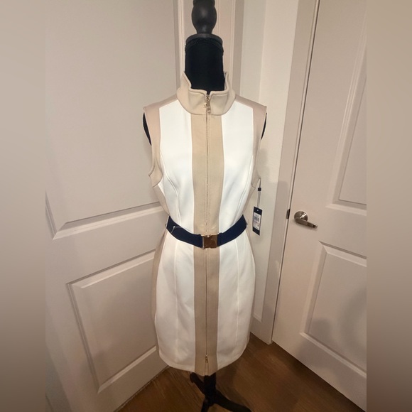 Tommy Hilfiger Dresses & Skirts - Tommy Hilfiger Elegant White and Tan  Sleeveless Dress